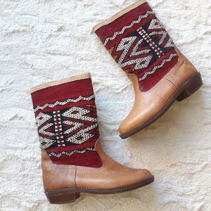 brown leather kilim handmade boots